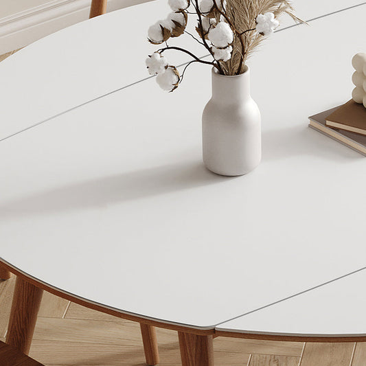 Modern White Stone Top Dining Table Extendable for Small Spaces Clearhalo 'Dining Tables & Seating' 'Dining Tables' 'dining_table' 'furn' 'furn_dining_table' 'Furniture' 'Kitchen & Dining Furniture' 7717554