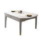 Contemporary Extendable Stone Dining Table with Wood Base and Double Drop Leaf White Gold Gray Clearhalo 'Dining Tables & Seating' 'Dining Tables' 'dining_table' 'furn' 'furn_dining_table' 'Furniture' 'Kitchen & Dining Furniture' 7717565