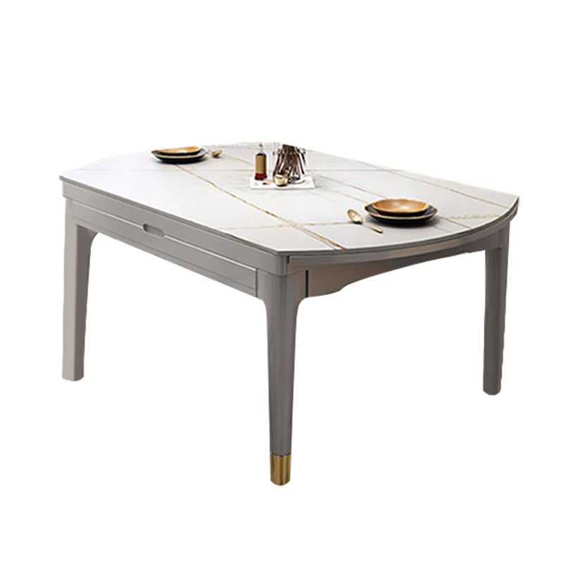 Contemporary Extendable Stone Dining Table with Wood Base and Double Drop Leaf White Gold Gray Clearhalo 'Dining Tables & Seating' 'Dining Tables' 'dining_table' 'furn' 'furn_dining_table' 'Furniture' 'Kitchen & Dining Furniture' 7717565