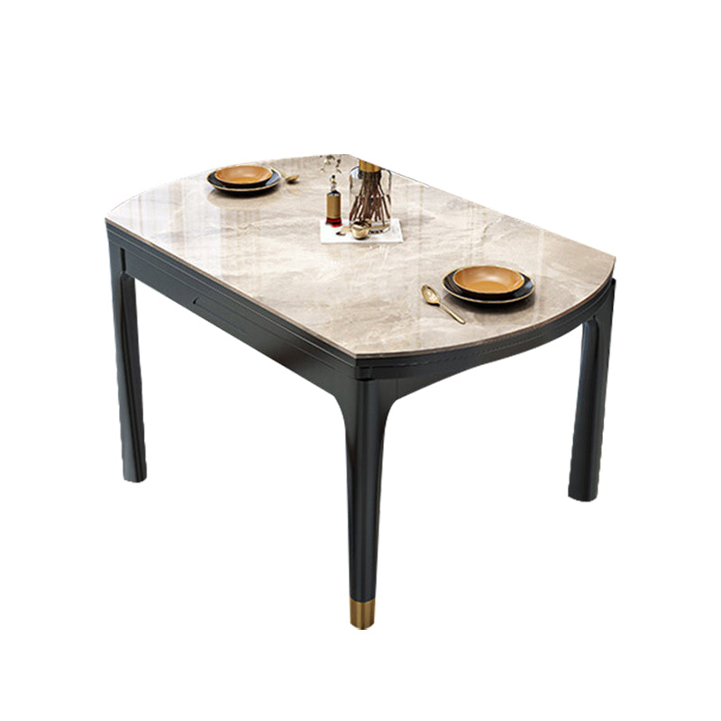Contemporary Extendable Stone Dining Table with Wood Base and Double Drop Leaf Gray Black Clearhalo 'Dining Tables & Seating' 'Dining Tables' 'dining_table' 'furn' 'furn_dining_table' 'Furniture' 'Kitchen & Dining Furniture' 7717568