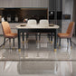 Contemporary Extendable Stone Dining Table with Wood Base and Double Drop Leaf Clearhalo 'Dining Tables & Seating' 'Dining Tables' 'dining_table' 'furn' 'furn_dining_table' 'Furniture' 'Kitchen & Dining Furniture' 7717572
