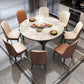 Contemporary Extendable Stone Dining Table with Wood Base and Double Drop Leaf Clearhalo 'Dining Tables & Seating' 'Dining Tables' 'dining_table' 'furn' 'furn_dining_table' 'Furniture' 'Kitchen & Dining Furniture' 7717573