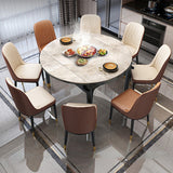 Contemporary Extendable Stone Dining Table with Wood Base and Double Drop Leaf Clearhalo 'Dining Tables & Seating' 'Dining Tables' 'dining_table' 'furn' 'furn_dining_table' 'Furniture' 'Kitchen & Dining Furniture' 7717573