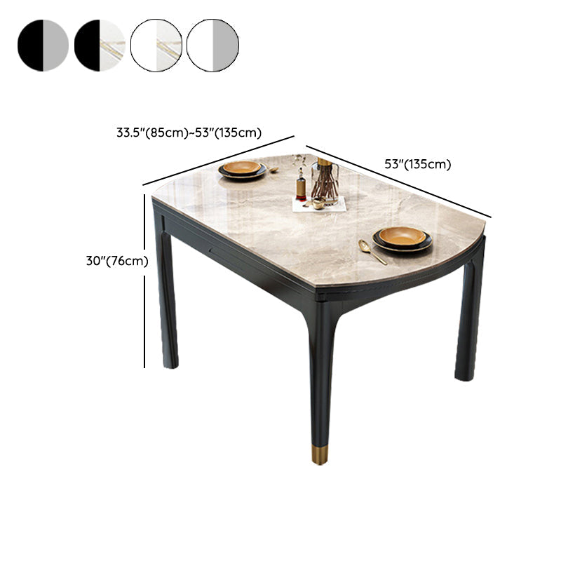 Contemporary Extendable Stone Dining Table with Wood Base and Double Drop Leaf Clearhalo 'Dining Tables & Seating' 'Dining Tables' 'dining_table' 'furn' 'furn_dining_table' 'Furniture' 'Kitchen & Dining Furniture' 7717574