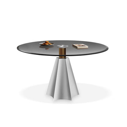 Modern Round Dining Table Glass Tabletop with Stainless Steel Pedestal Base