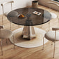 Modern Round Dining Table Glass Tabletop with Stainless Steel Pedestal Base