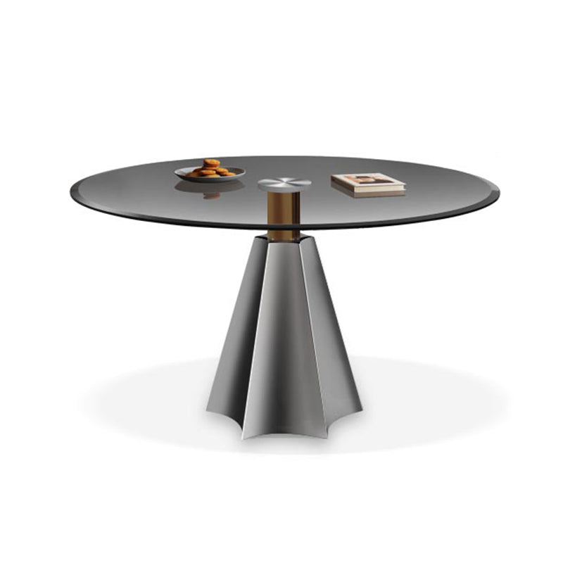 Modern Round Dining Table Glass Tabletop with Stainless Steel Pedestal Base