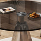 Modern Round Dining Table Glass Tabletop with Stainless Steel Pedestal Base