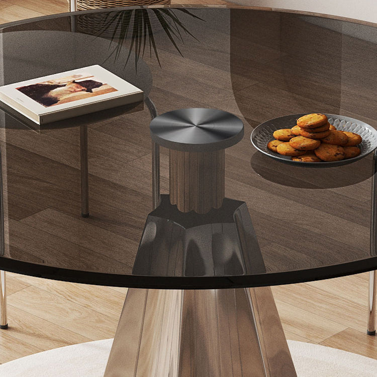 Modern Round Dining Table Glass Tabletop with Stainless Steel Pedestal Base