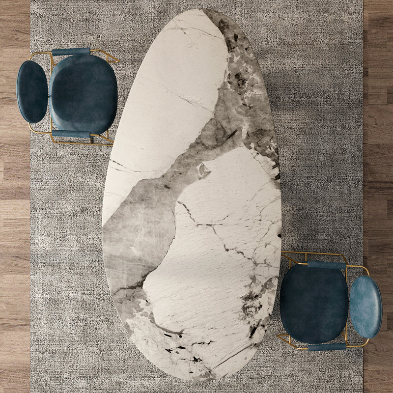 Luxury White Oval Stone Tabletop Dining Table with Gold Round Base