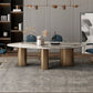 Luxury White Oval Stone Tabletop Dining Table with Gold Round Base