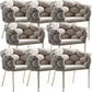 Glam Style Upholstered Gold Base Dining Arm Chair for Dining Room Light Gray 8 Piece Set Clearhalo 'Dining Chairs' 'Dining Tables & Seating' 'dining_chair' 'furn' 'furn_dining_chair' 'Furniture' 'Kitchen & Dining Furniture' 7717846