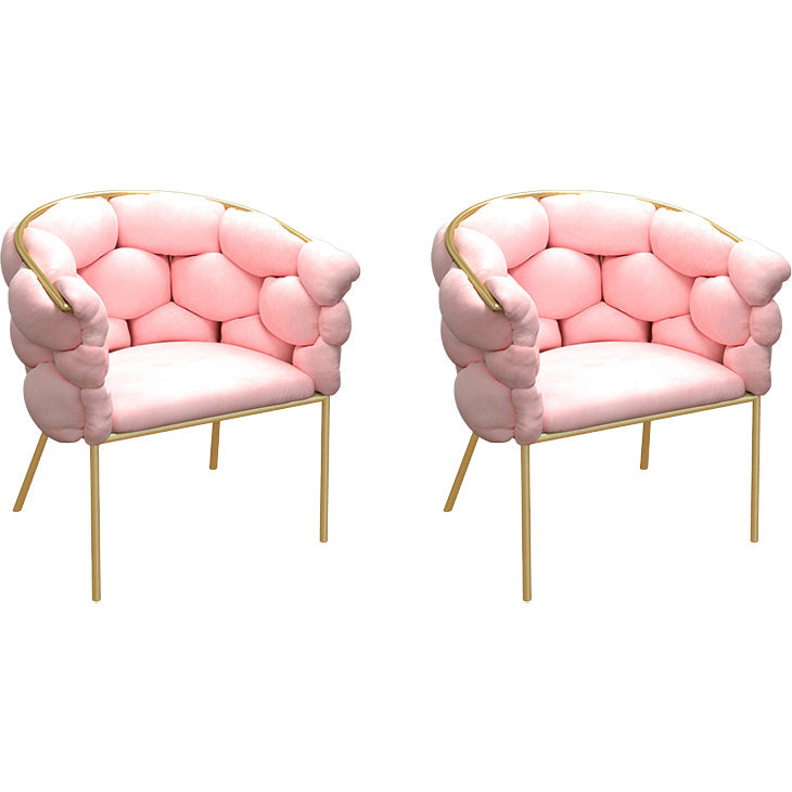 Glam Style Upholstered Gold Base Dining Arm Chair for Dining Room Pink 2 Piece Set Clearhalo 'Dining Chairs' 'Dining Tables & Seating' 'dining_chair' 'furn' 'furn_dining_chair' 'Furniture' 'Kitchen & Dining Furniture' 7717849