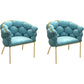 Glam Style Upholstered Gold Base Dining Arm Chair for Dining Room Blue 2 Piece Set Clearhalo 'Dining Chairs' 'Dining Tables & Seating' 'dining_chair' 'furn' 'furn_dining_chair' 'Furniture' 'Kitchen & Dining Furniture' 7717854