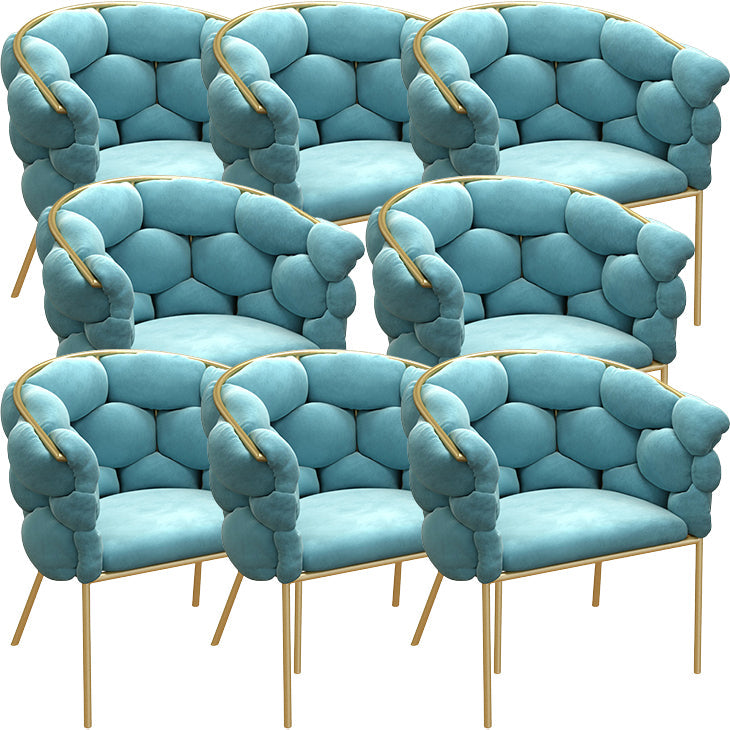 Glam Style Upholstered Gold Base Dining Arm Chair for Dining Room Blue 8 Piece Set Clearhalo 'Dining Chairs' 'Dining Tables & Seating' 'dining_chair' 'furn' 'furn_dining_chair' 'Furniture' 'Kitchen & Dining Furniture' 7717857