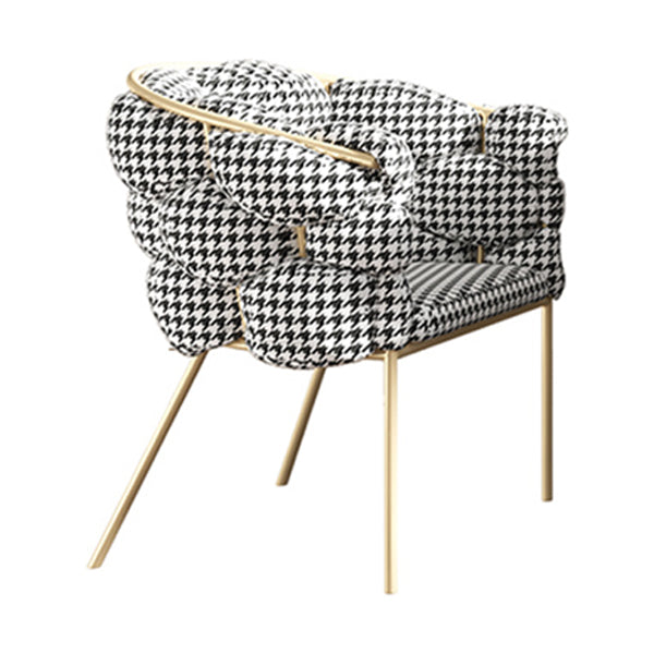 Glam Style Upholstered Gold Base Dining Arm Chair for Dining Room Houndstooth pattern 1 Piece Clearhalo 'Dining Chairs' 'Dining Tables & Seating' 'dining_chair' 'furn' 'furn_dining_chair' 'Furniture' 'Kitchen & Dining Furniture' 7717873