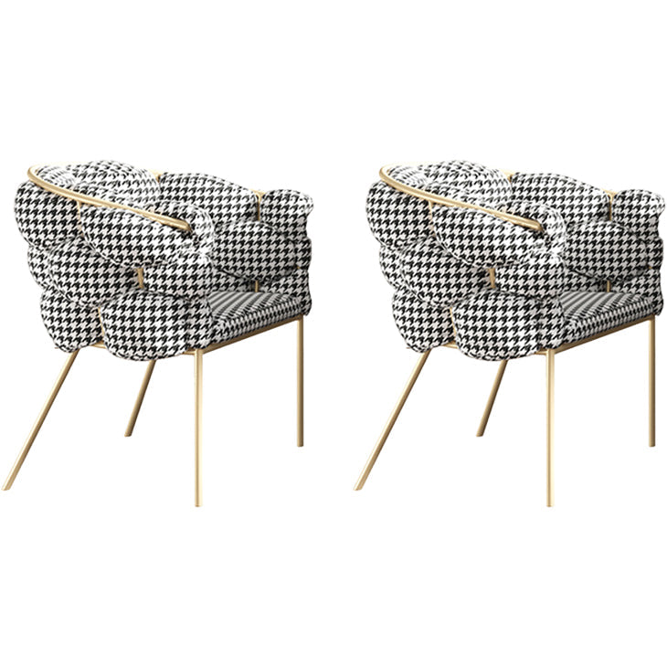 Glam Style Upholstered Gold Base Dining Arm Chair for Dining Room Houndstooth pattern 2 Piece Set Clearhalo 'Dining Chairs' 'Dining Tables & Seating' 'dining_chair' 'furn' 'furn_dining_chair' 'Furniture' 'Kitchen & Dining Furniture' 7717874