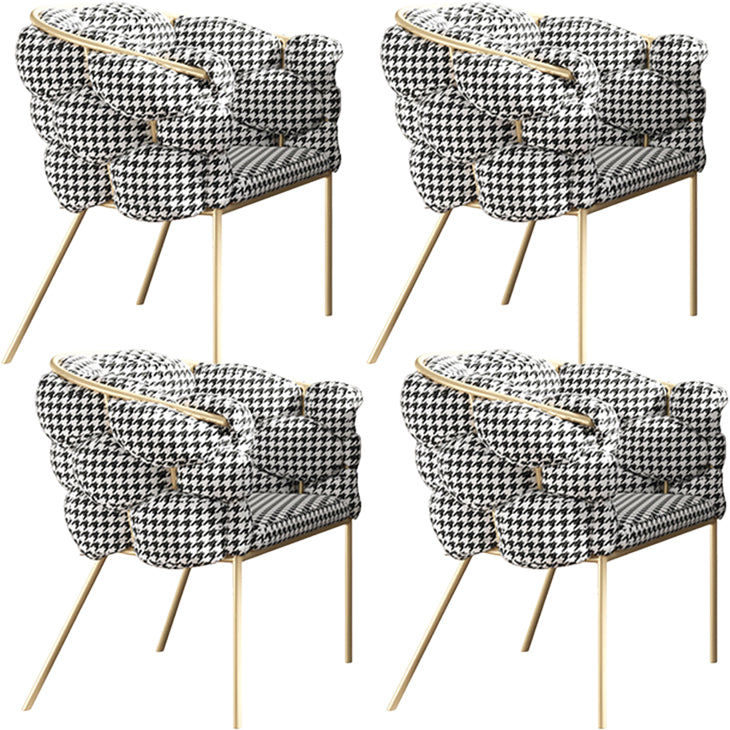 Glam Style Upholstered Gold Base Dining Arm Chair for Dining Room Houndstooth pattern 4 Piece Set Clearhalo 'Dining Chairs' 'Dining Tables & Seating' 'dining_chair' 'furn' 'furn_dining_chair' 'Furniture' 'Kitchen & Dining Furniture' 7717875