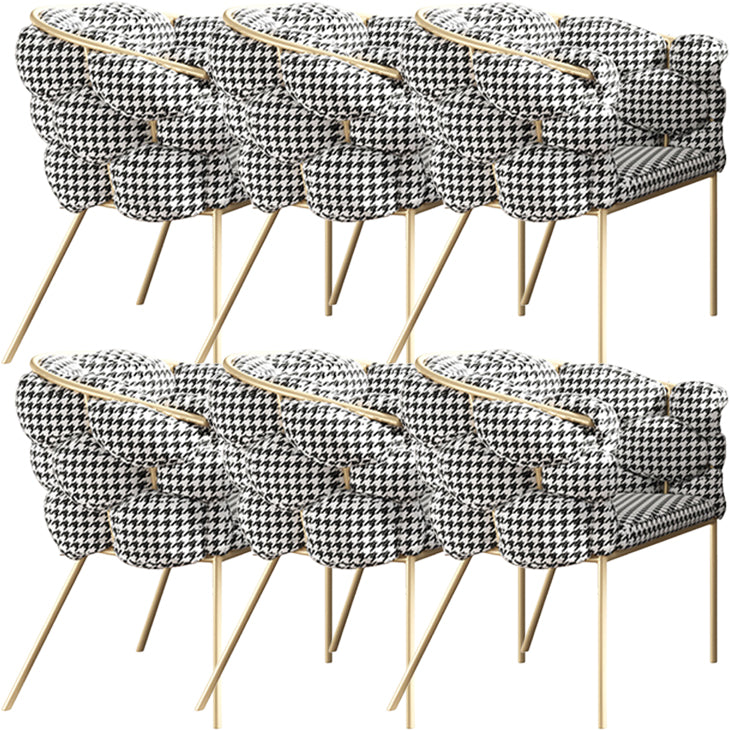Glam Style Upholstered Gold Base Dining Arm Chair for Dining Room Houndstooth pattern 6 Piece Set Clearhalo 'Dining Chairs' 'Dining Tables & Seating' 'dining_chair' 'furn' 'furn_dining_chair' 'Furniture' 'Kitchen & Dining Furniture' 7717876