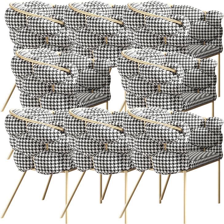 Glam Style Upholstered Gold Base Dining Arm Chair for Dining Room Houndstooth pattern 8 Piece Set Clearhalo 'Dining Chairs' 'Dining Tables & Seating' 'dining_chair' 'furn' 'furn_dining_chair' 'Furniture' 'Kitchen & Dining Furniture' 7717877