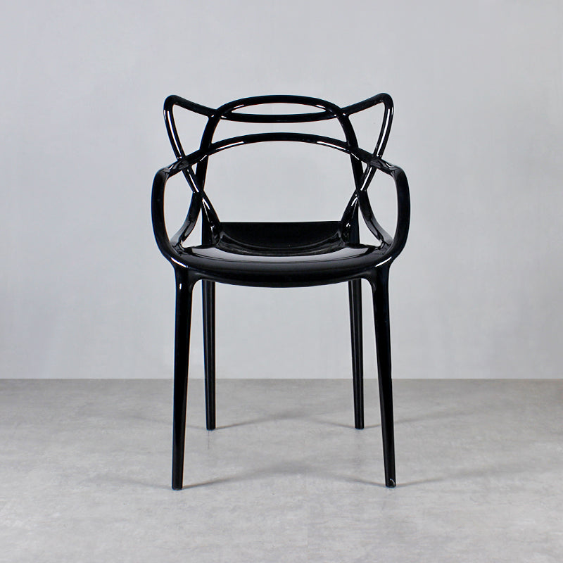 Eigentijdse indoor plastic open achterkant stacking eetstoel stoel