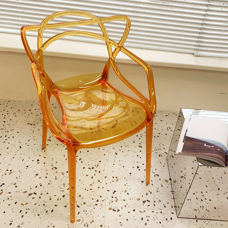 Eigentijdse indoor plastic open achterkant stacking eetstoel stoel