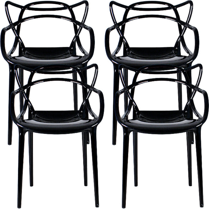 Eigentijdse indoor plastic open achterkant stacking eetstoel stoel