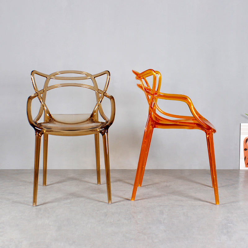 Eigentijdse indoor plastic open achterkant stacking eetstoel stoel