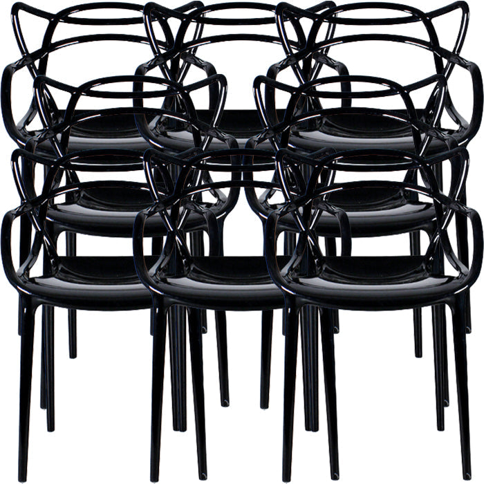 Eigentijdse indoor plastic open achterkant stacking eetstoel stoel