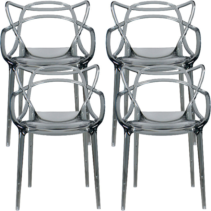 Eigentijdse indoor plastic open achterkant stacking eetstoel stoel