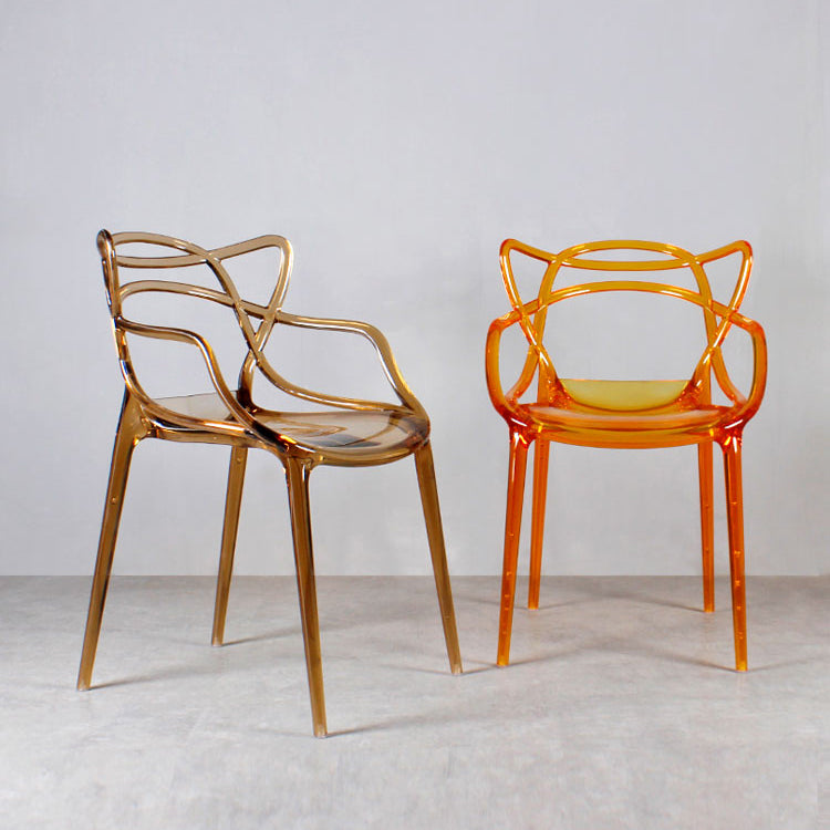 Eigentijdse indoor plastic open achterkant stacking eetstoel stoel