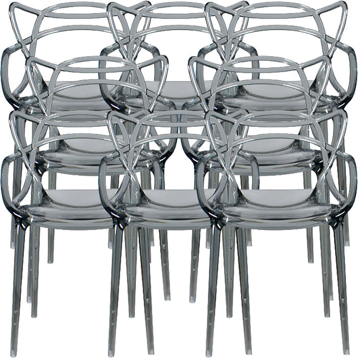 Eigentijdse indoor plastic open achterkant stacking eetstoel stoel