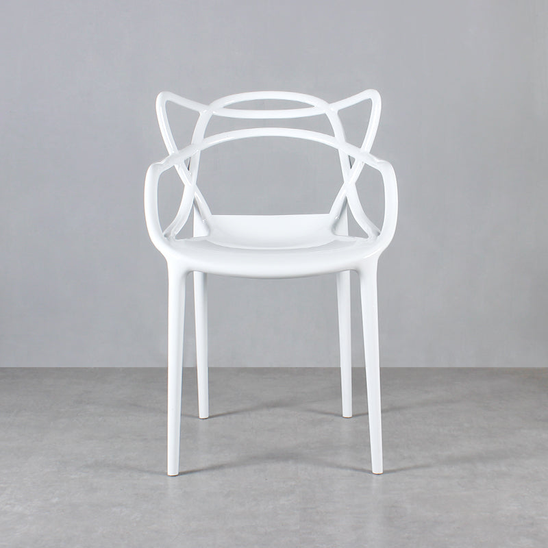 Eigentijdse indoor plastic open achterkant stacking eetstoel stoel