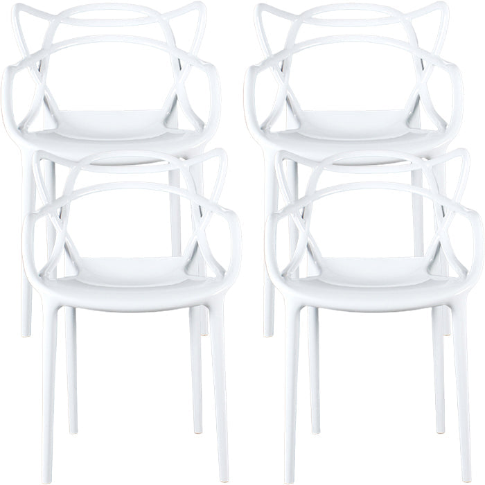 Eigentijdse indoor plastic open achterkant stacking eetstoel stoel