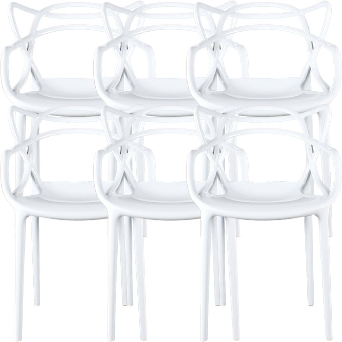 Eigentijdse indoor plastic open achterkant stacking eetstoel stoel