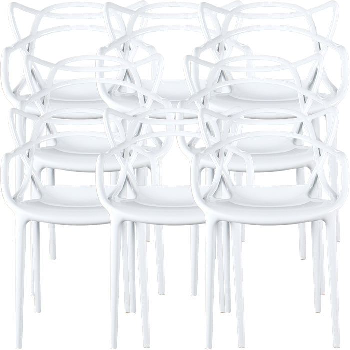 Eigentijdse indoor plastic open achterkant stacking eetstoel stoel