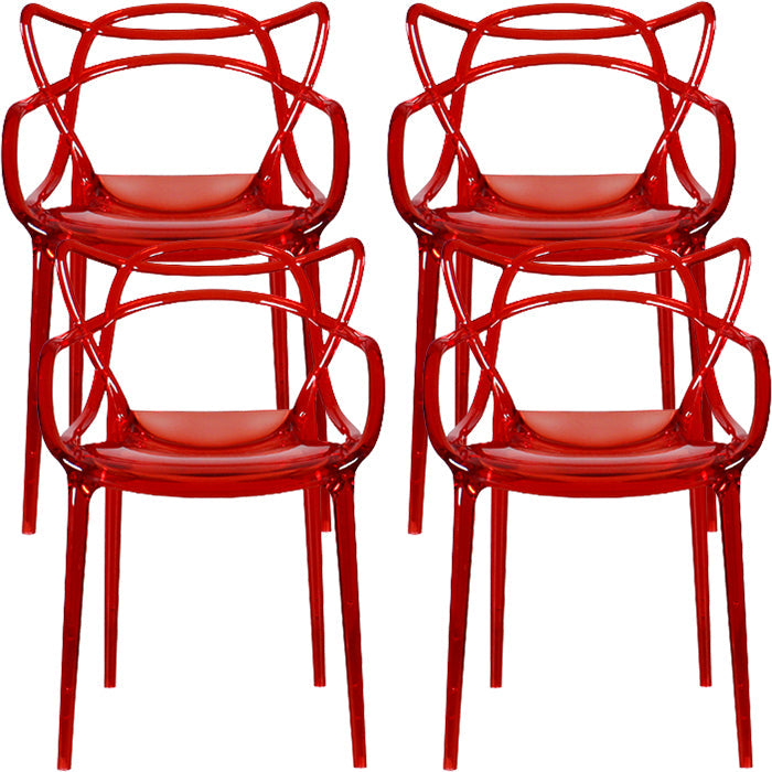 Eigentijdse indoor plastic open achterkant stacking eetstoel stoel