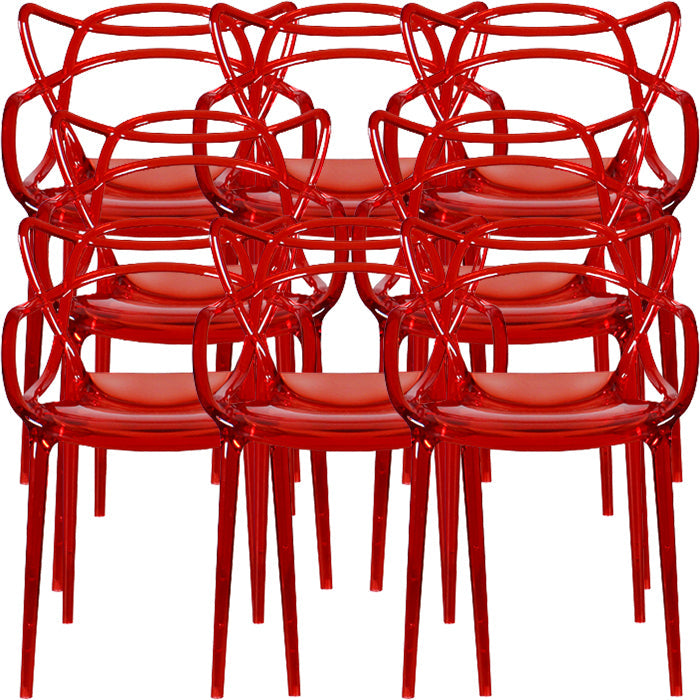 Eigentijdse indoor plastic open achterkant stacking eetstoel stoel