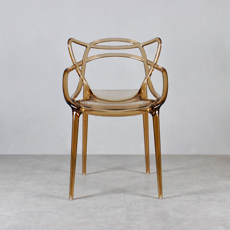 Eigentijdse indoor plastic open achterkant stacking eetstoel stoel