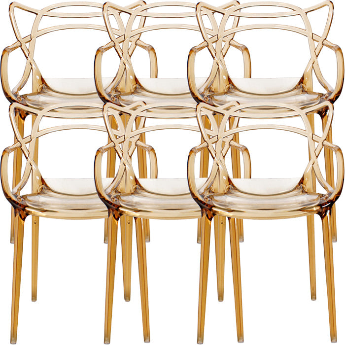 Eigentijdse indoor plastic open achterkant stacking eetstoel stoel