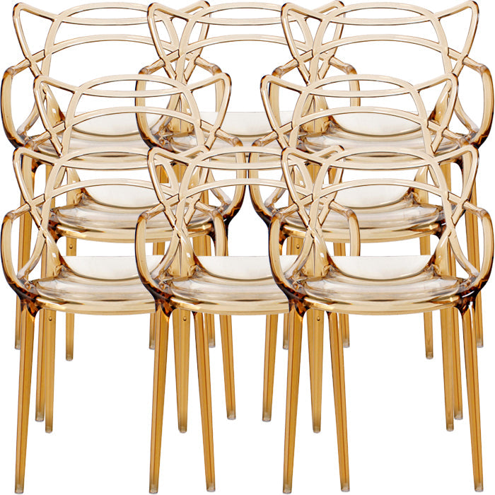 Eigentijdse indoor plastic open achterkant stacking eetstoel stoel