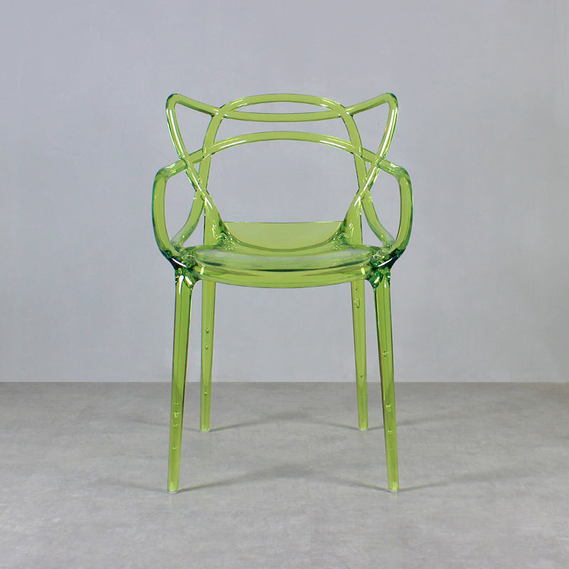 Eigentijdse indoor plastic open achterkant stacking eetstoel stoel