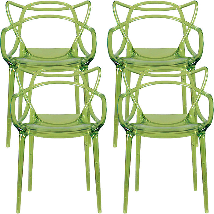 Eigentijdse indoor plastic open achterkant stacking eetstoel stoel