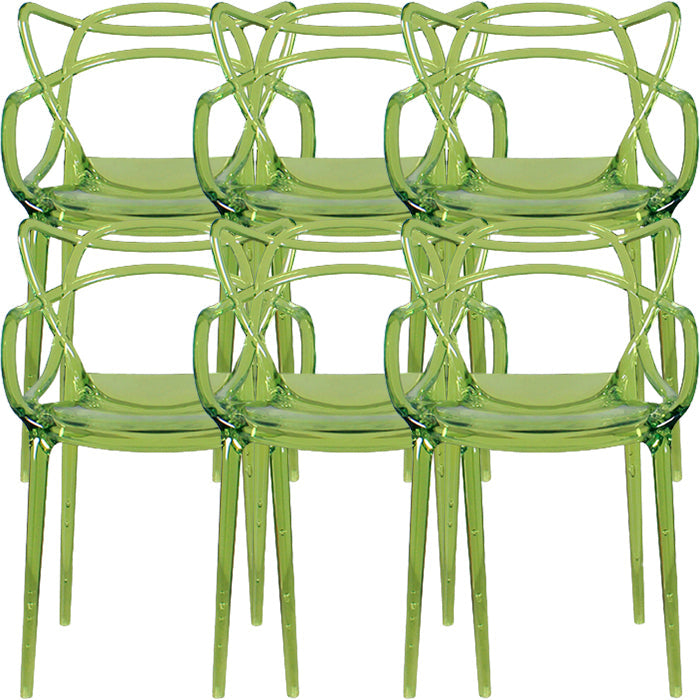 Eigentijdse indoor plastic open achterkant stacking eetstoel stoel