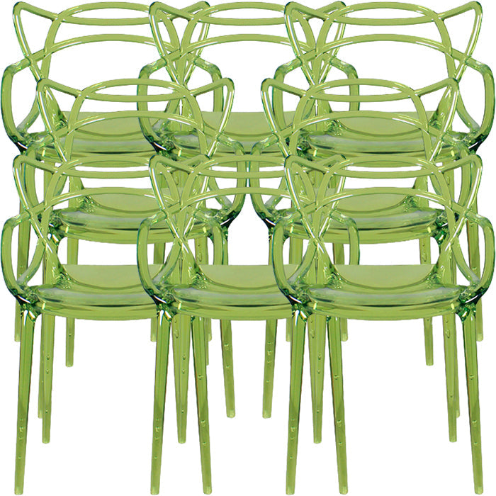 Eigentijdse indoor plastic open achterkant stacking eetstoel stoel