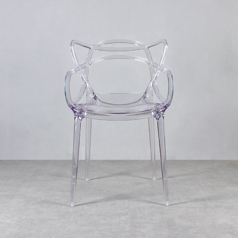 Eigentijdse indoor plastic open achterkant stacking eetstoel stoel