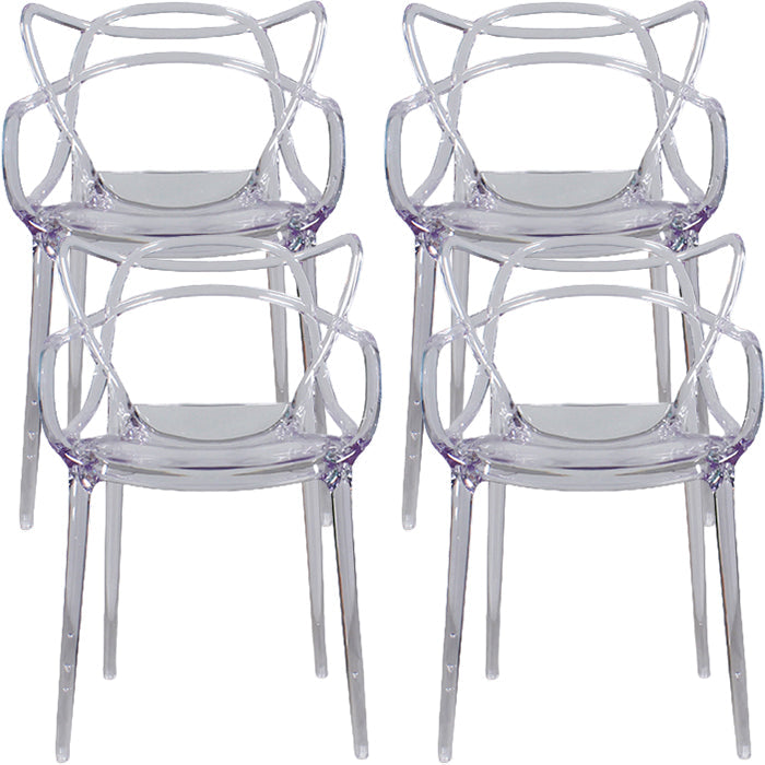 Eigentijdse indoor plastic open achterkant stacking eetstoel stoel