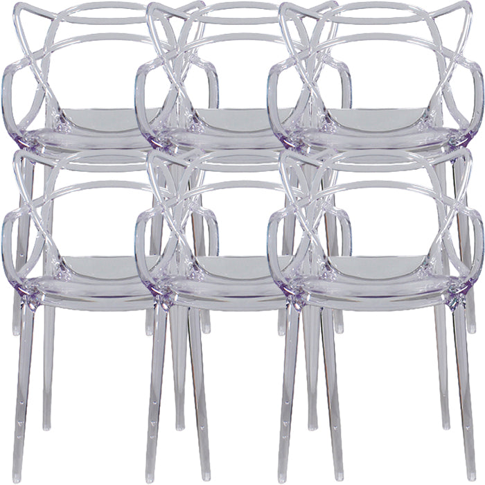 Eigentijdse indoor plastic open achterkant stacking eetstoel stoel