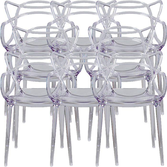 Eigentijdse indoor plastic open achterkant stacking eetstoel stoel