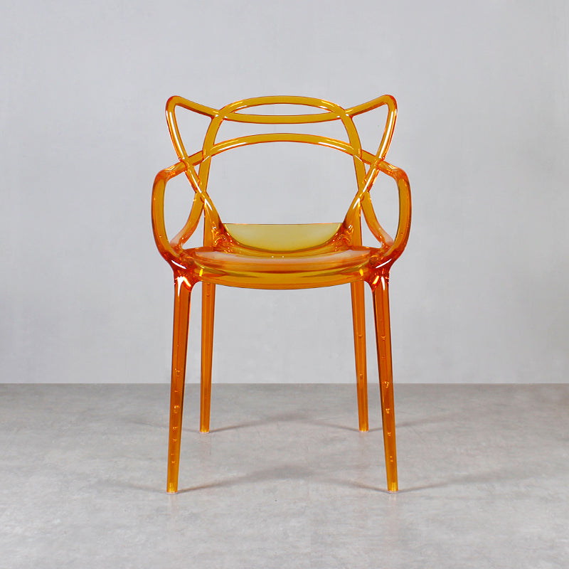 Eigentijdse indoor plastic open achterkant stacking eetstoel stoel